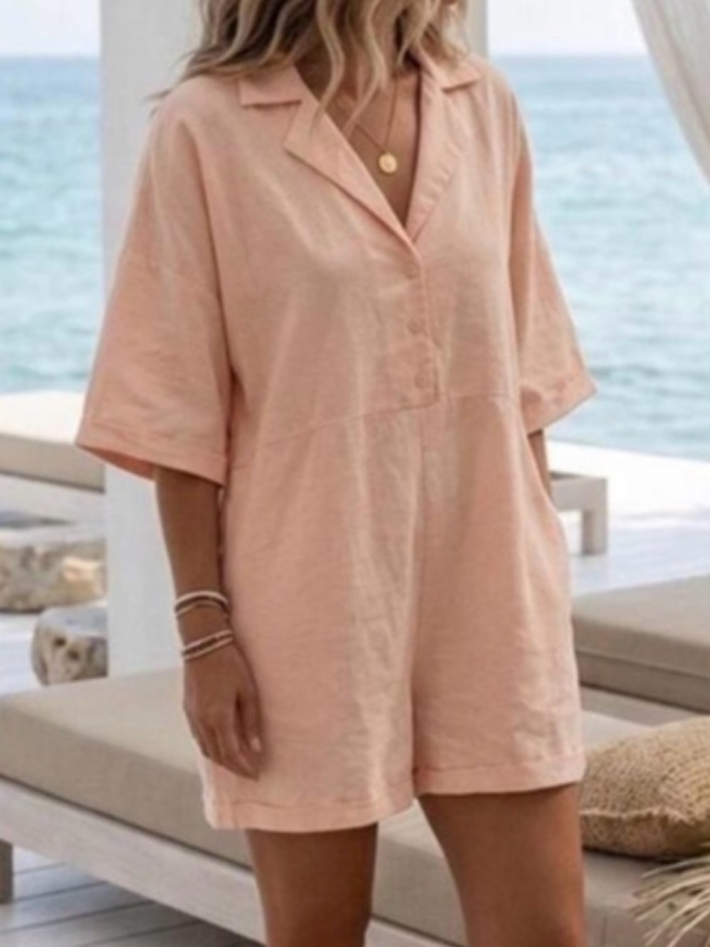 Princess Polly Sinclair Oversized Fit Romper Peach Pink Size US 2 - Picture 2 of 5